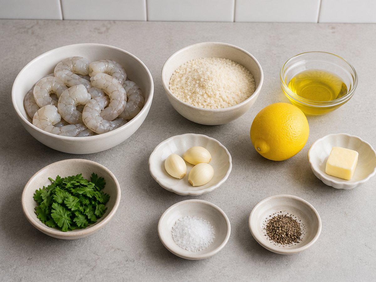 Bahan untuk Udang Panggang Bawang Putih Lemon dengan Tepung Roti