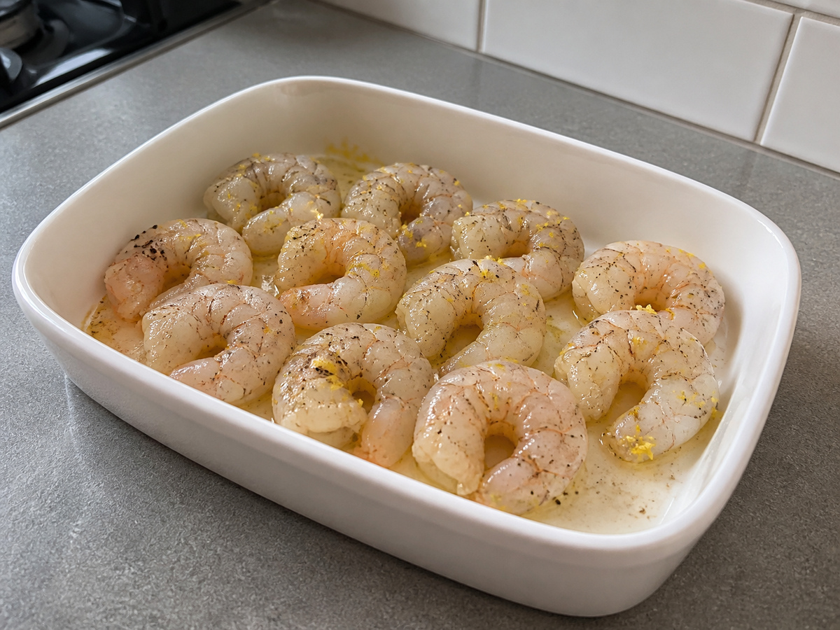 Udang Panggang Bawang Putih Lemon dengan Tepung Roti: Bumbui