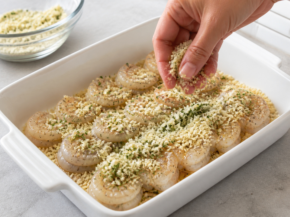 Udang Panggang Bawang Putih Lemon dengan Tepung Roti: Tambahkan bahan