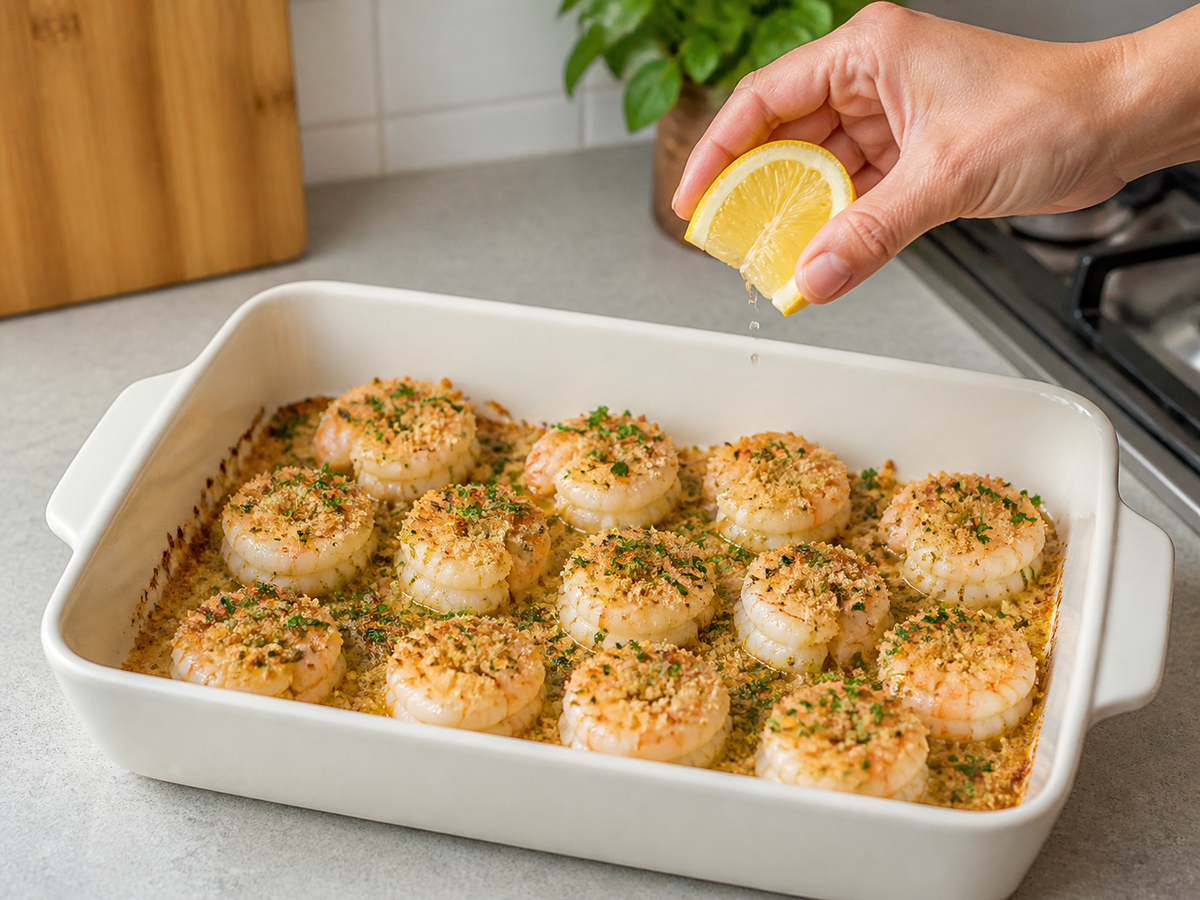Udang Panggang Bawang Putih Lemon dengan Tepung Roti: Selesaikan bumbu