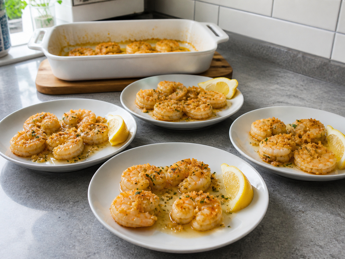 Udang Panggang Bawang Putih Lemon dengan Tepung Roti: Sajikan