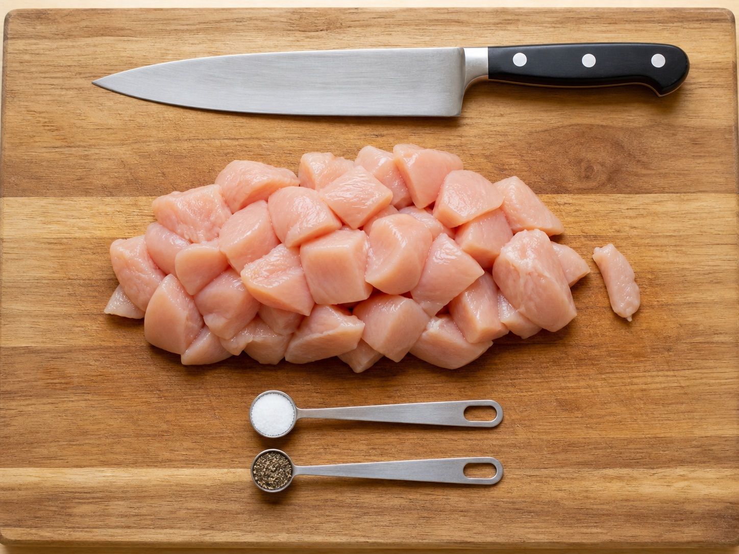 Potong dan bumbui ayam: Potong dan bumbui ayam. Gunakan bahan yang tercantum dan alat rumah tangga yang sesuai secara berurutan; pastikan kondisi bahan sesuai tahap ini sebelum lanjut.