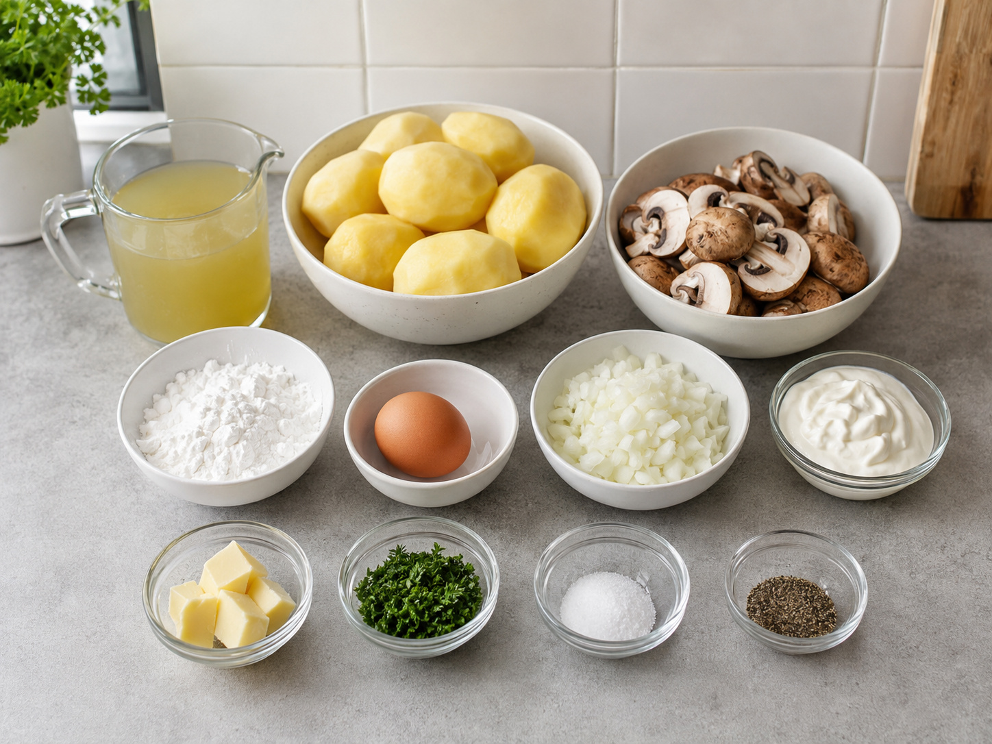 German Potato Dumplings na may Mushroom Ragout — ingredients overview