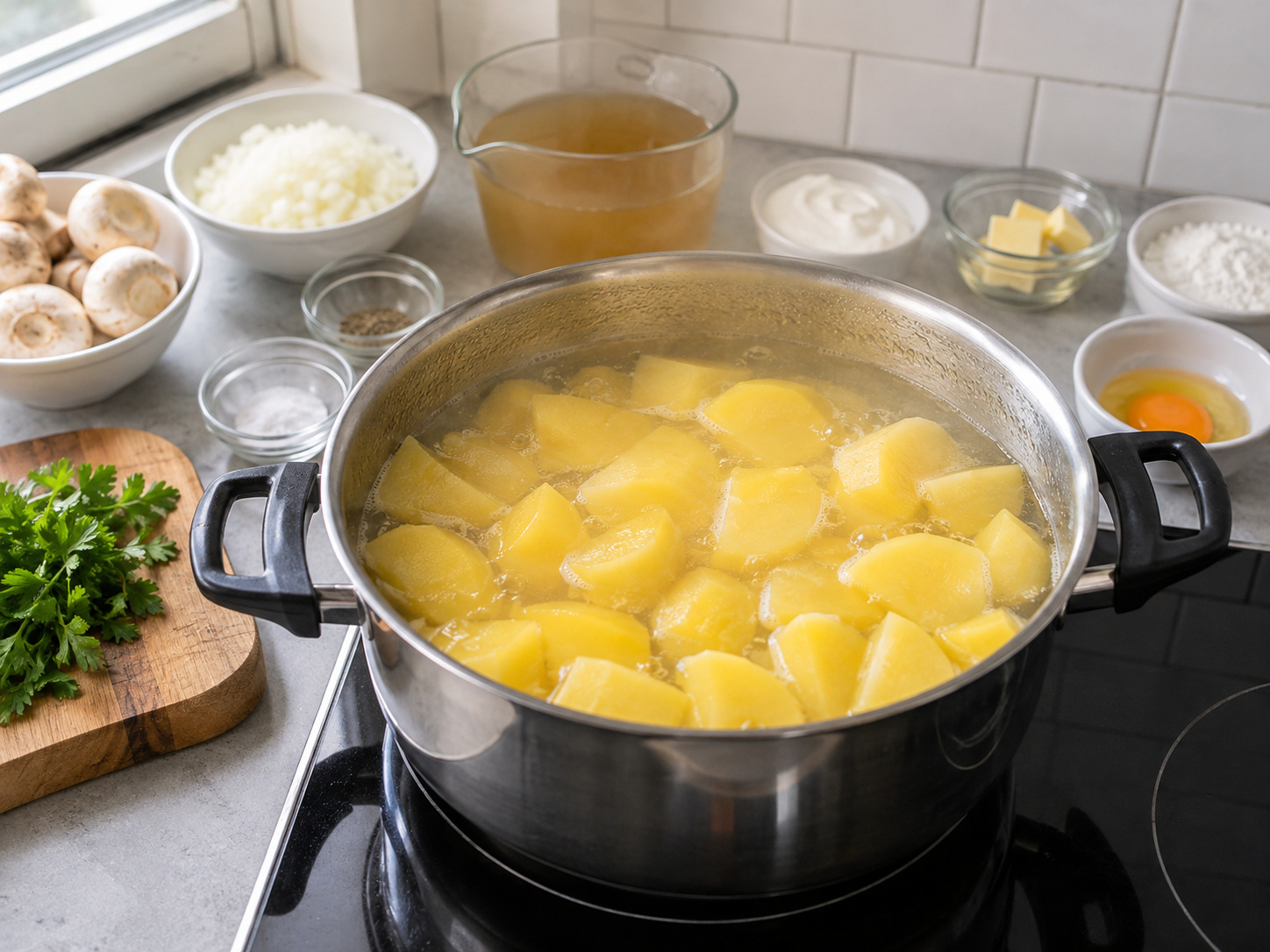 German Potato Dumplings na may Mushroom Ragout — Pakuluan ang patatas hanggang lubos na malambot