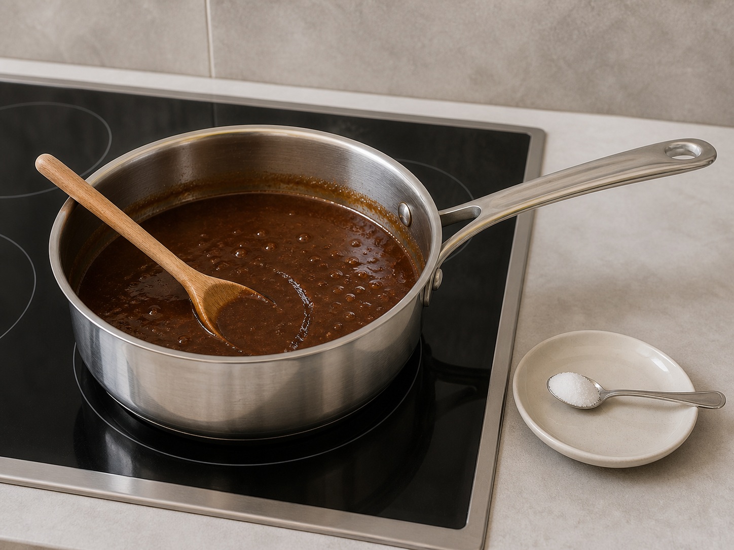 Reduce and season the gravy: Reduce and season the gravy. Use the listed ingredients and the appropriate household tool in order; confirm the food has reached the described state before continuing.