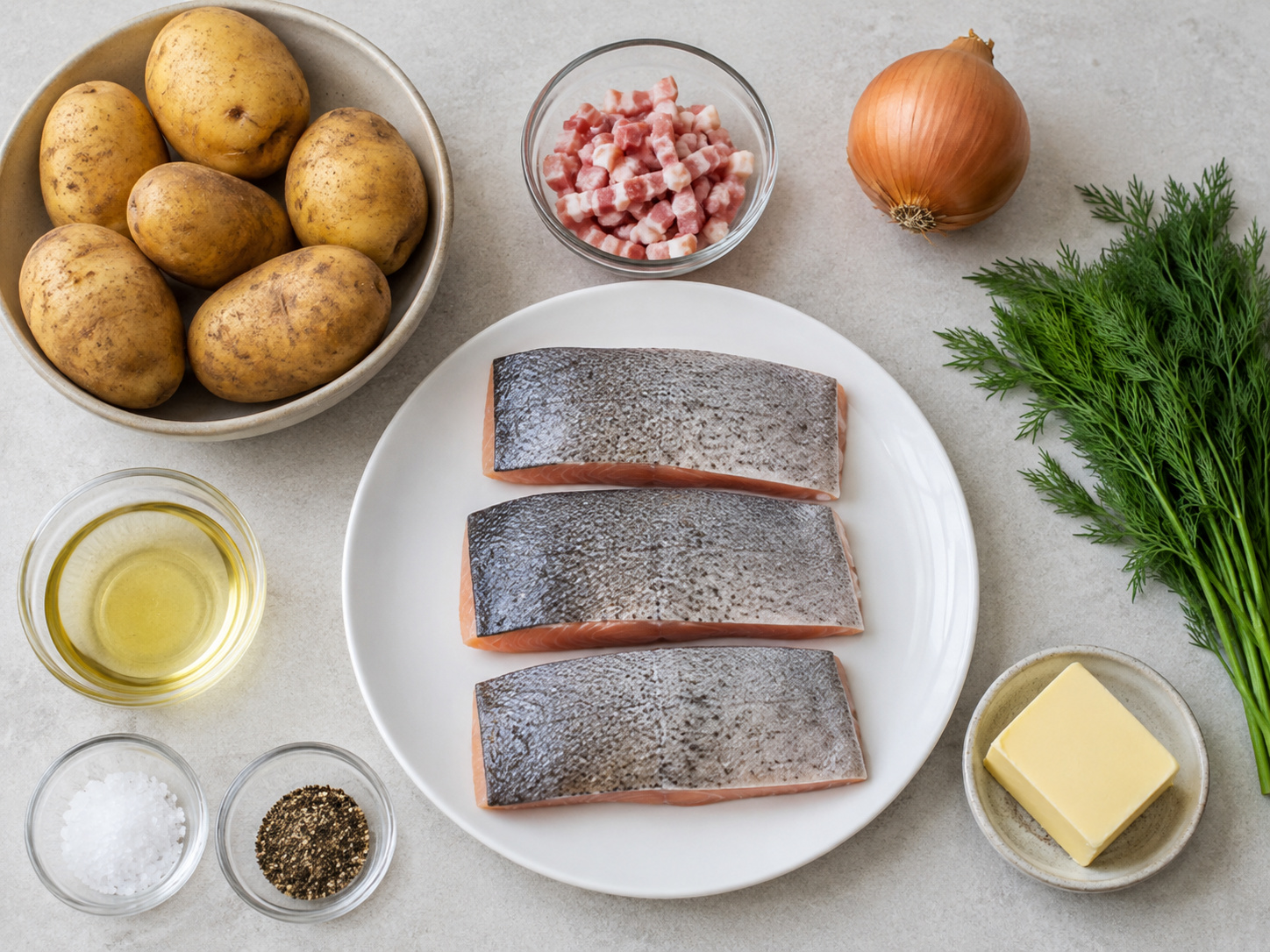 德式鱒魚煙肉薯仔鍋 — 材料總覽