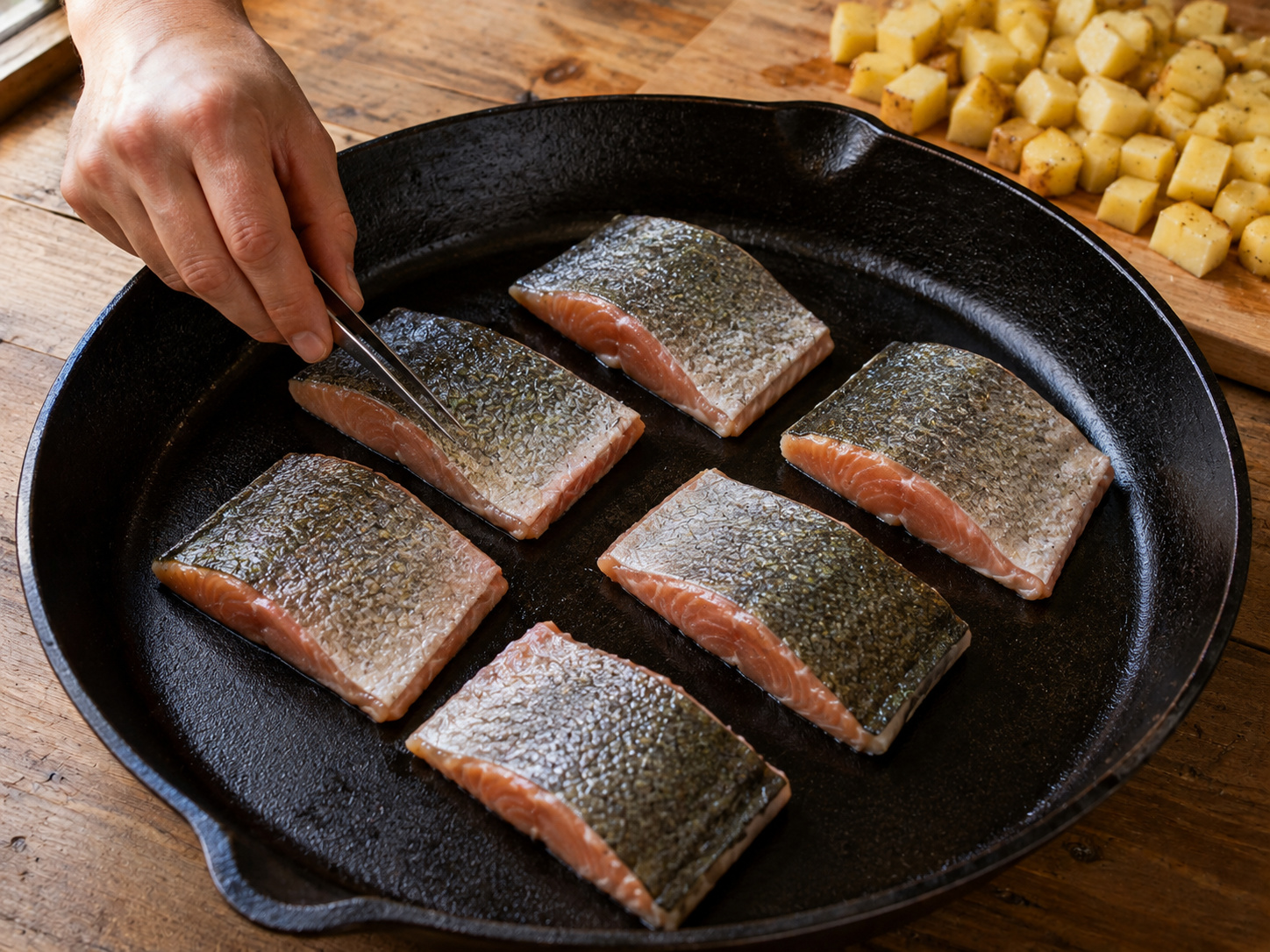 德式鱒魚煙肉薯仔鍋 — 鱒魚去骨印乾並切大件