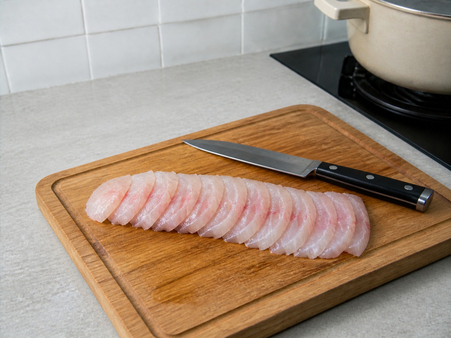 Ginger Fish Fillet Congee — step 2: Slice the fish