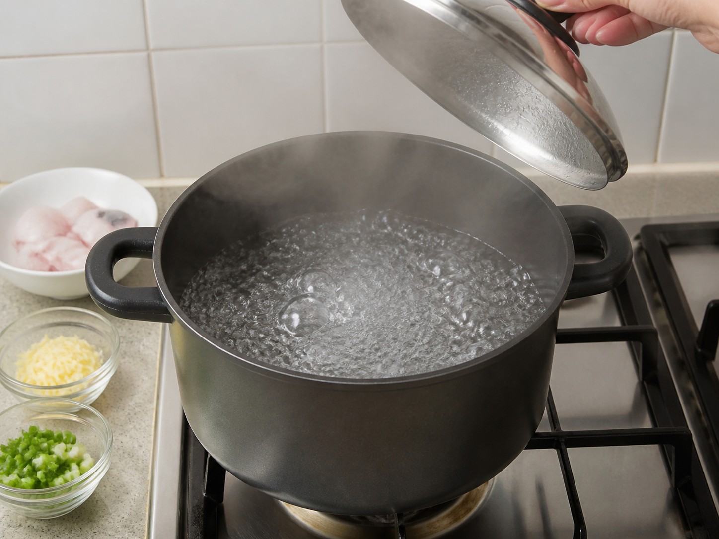 Ginger Fish Fillet Congee — step 5: Bring water to a boil