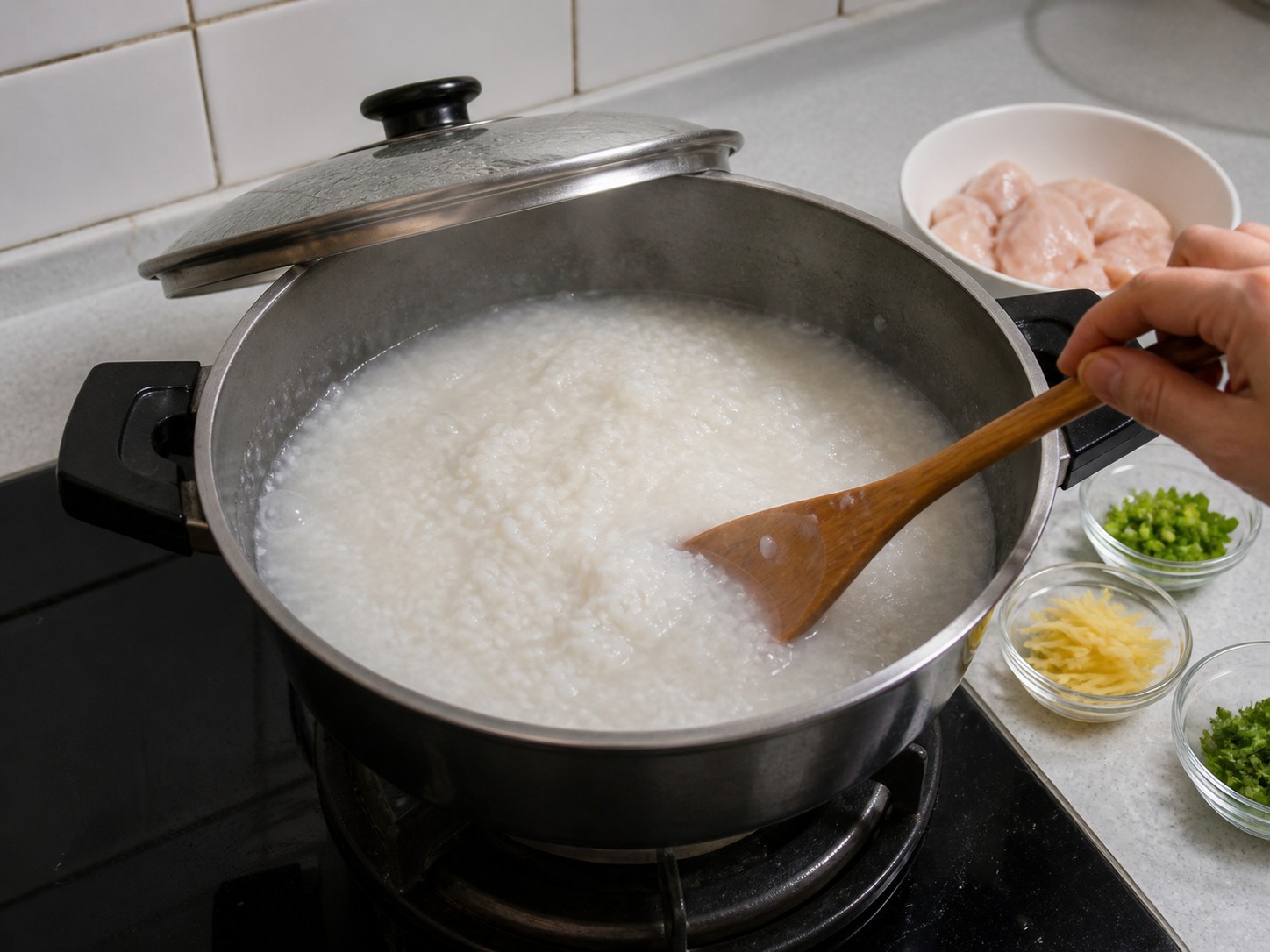 Ginger Fish Fillet Congee — step 7: Simmer the congee