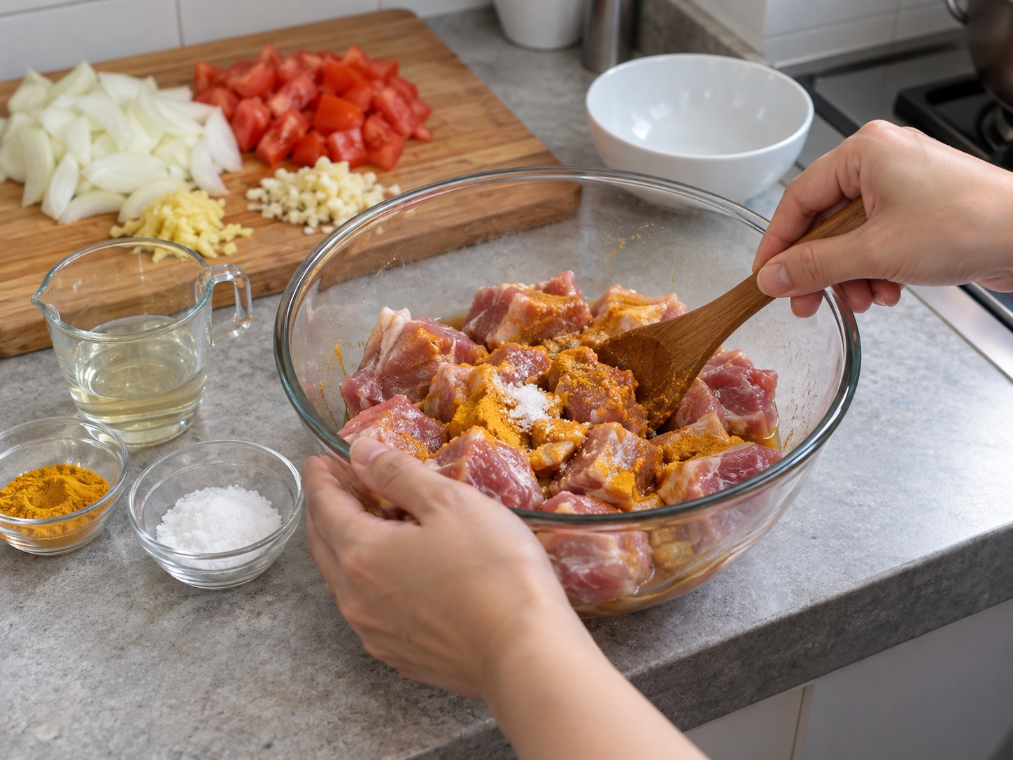 Vindaloo Babi Goa — Campur babi dengan cuka, garam, dan kunyit