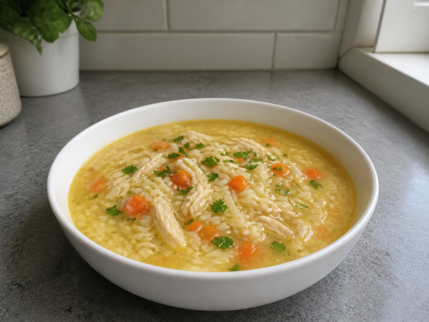 希臘檸檬蛋花雞肉飯湯 — 完成菜式