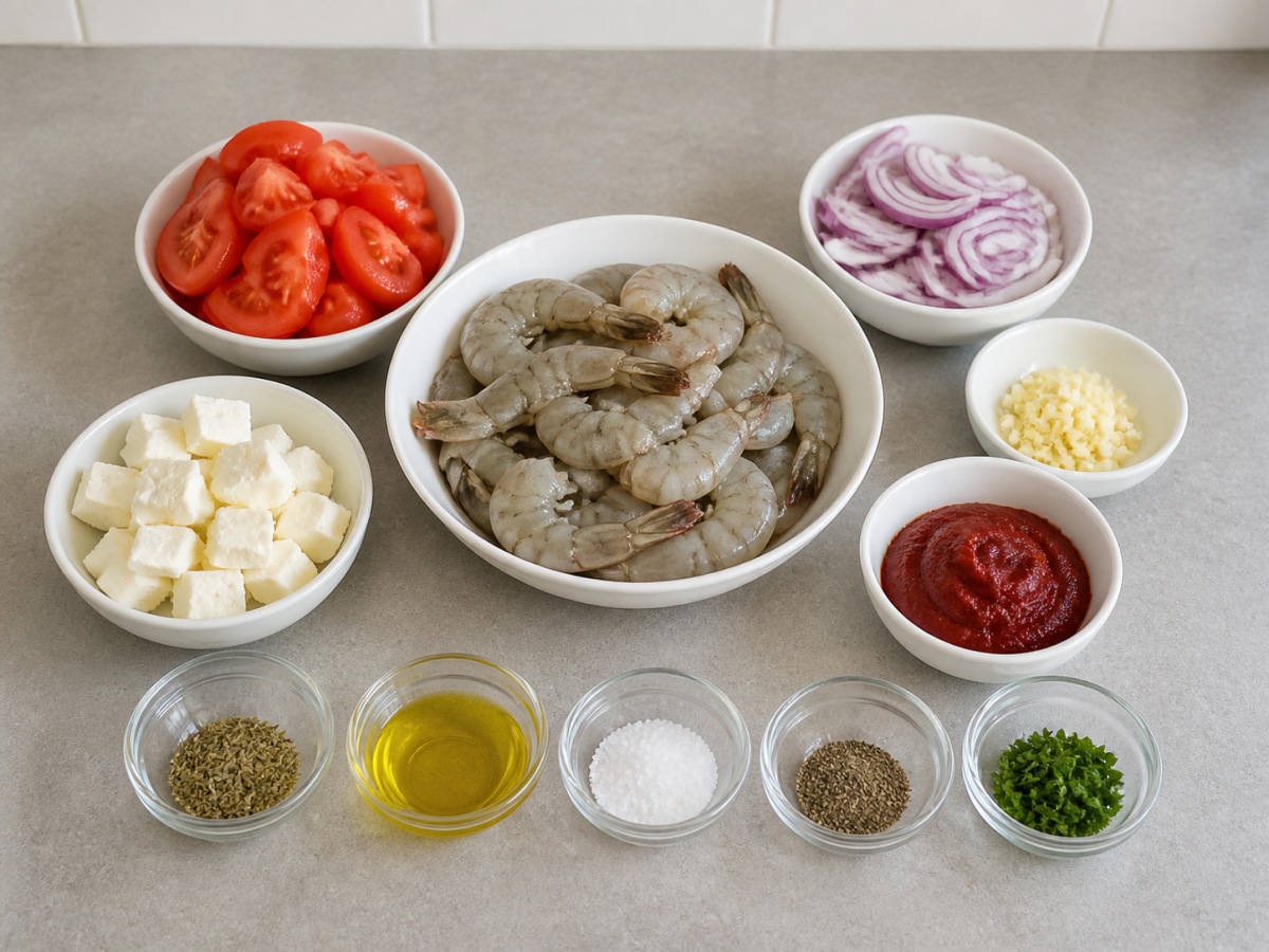 Udang Panggang ala Yunani dengan Tomat dan Feta — ringkasan bahan
