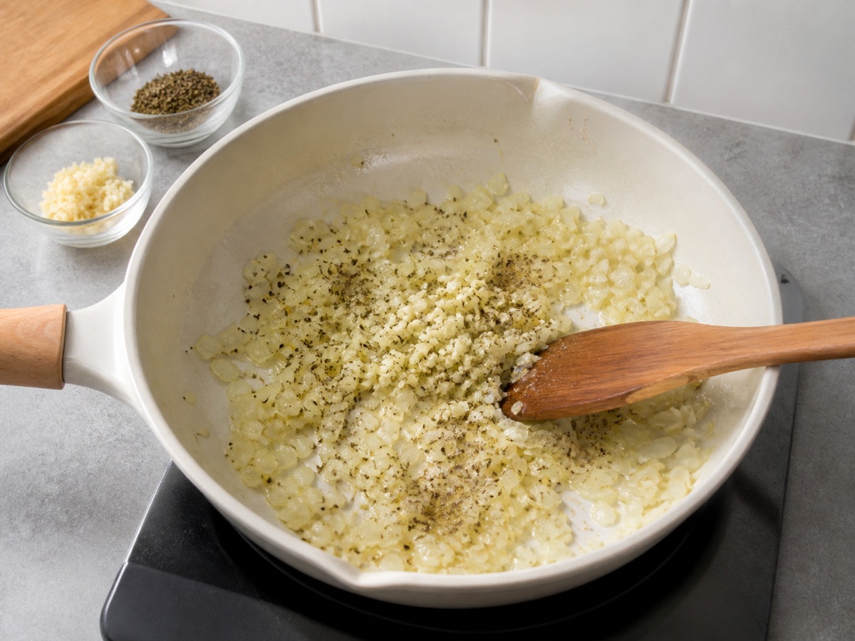 Udang Panggang ala Yunani dengan Tomat dan Feta — Masukkan bawang dan oregano