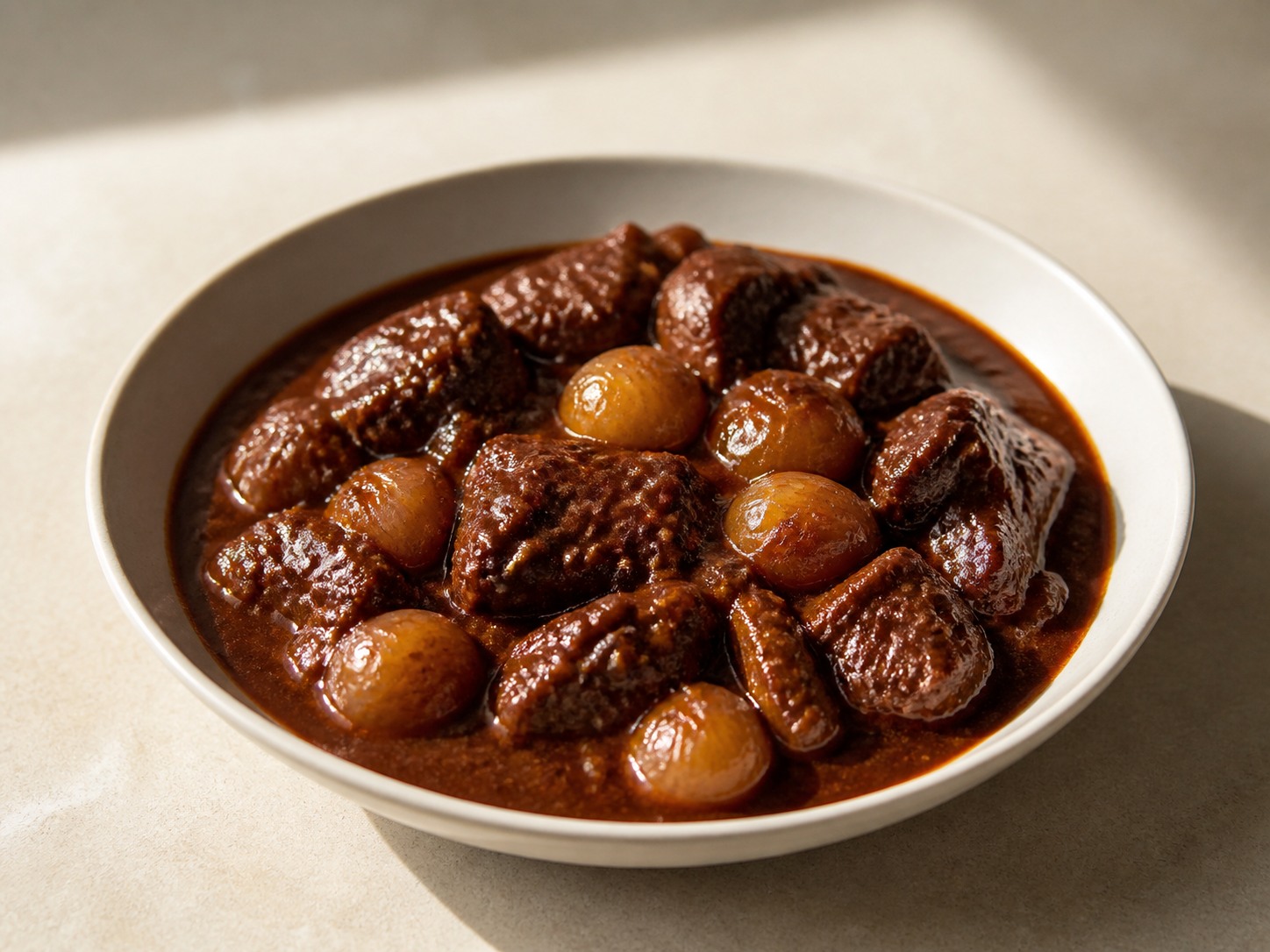 Stifado Daging Sapi Yunani dengan Bawang Kecil — hidangan jadi