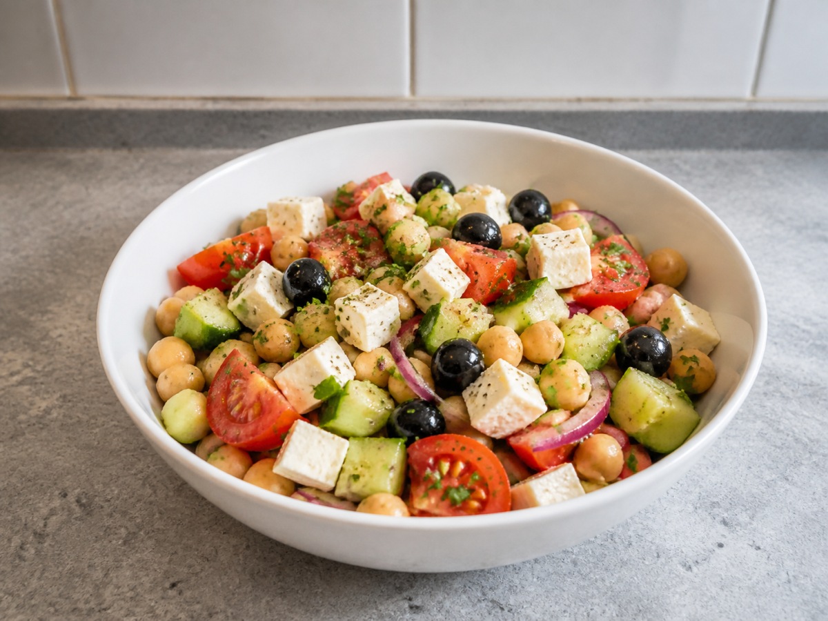 Salad Kacang Arab, Mentimun dan Feta ala Yunani — hidangan jadi