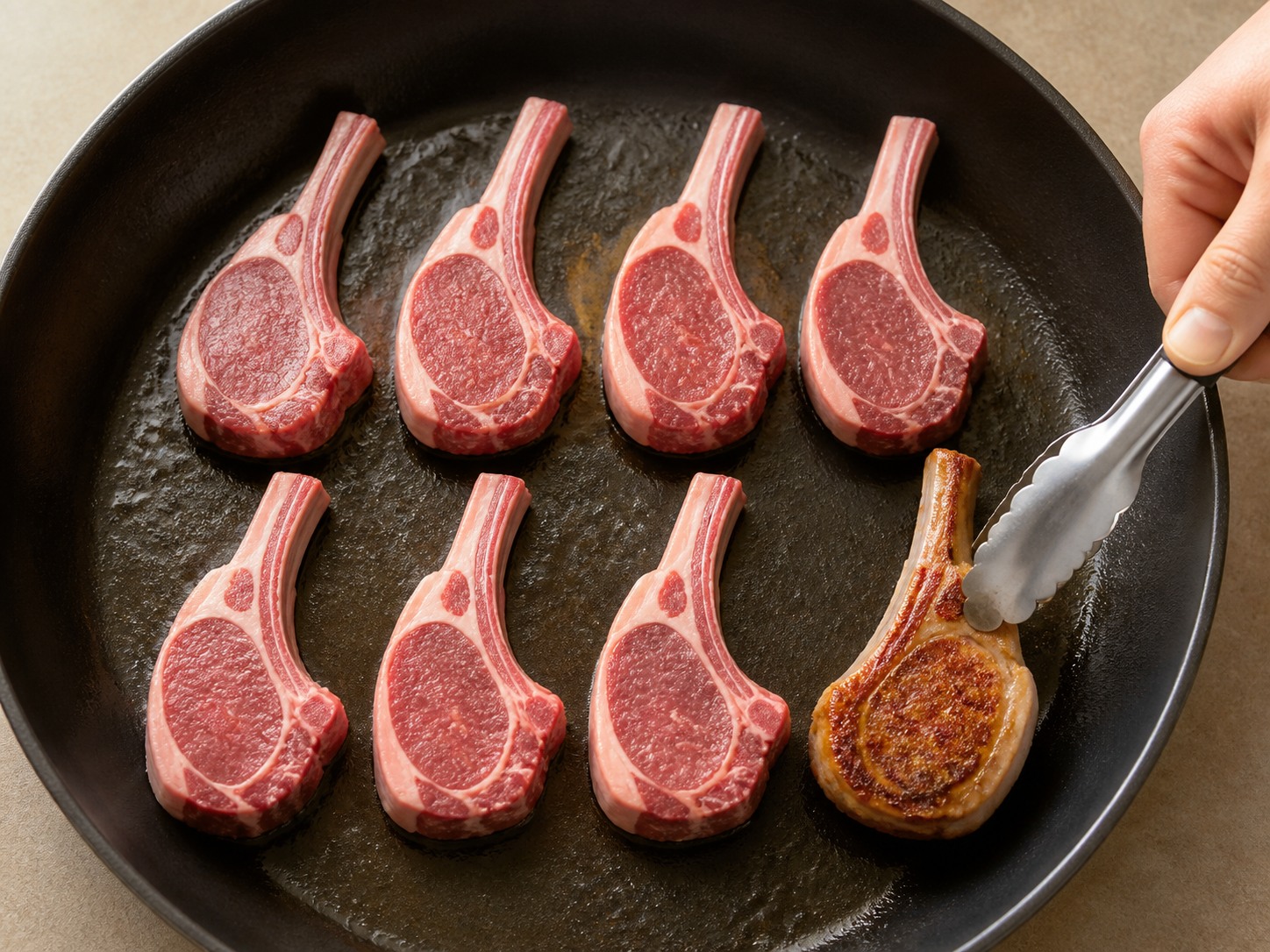 Griyegong Lamb Chop na may Limon, Oregano at Green Beans — baligtarin at tapusin ang pagluto