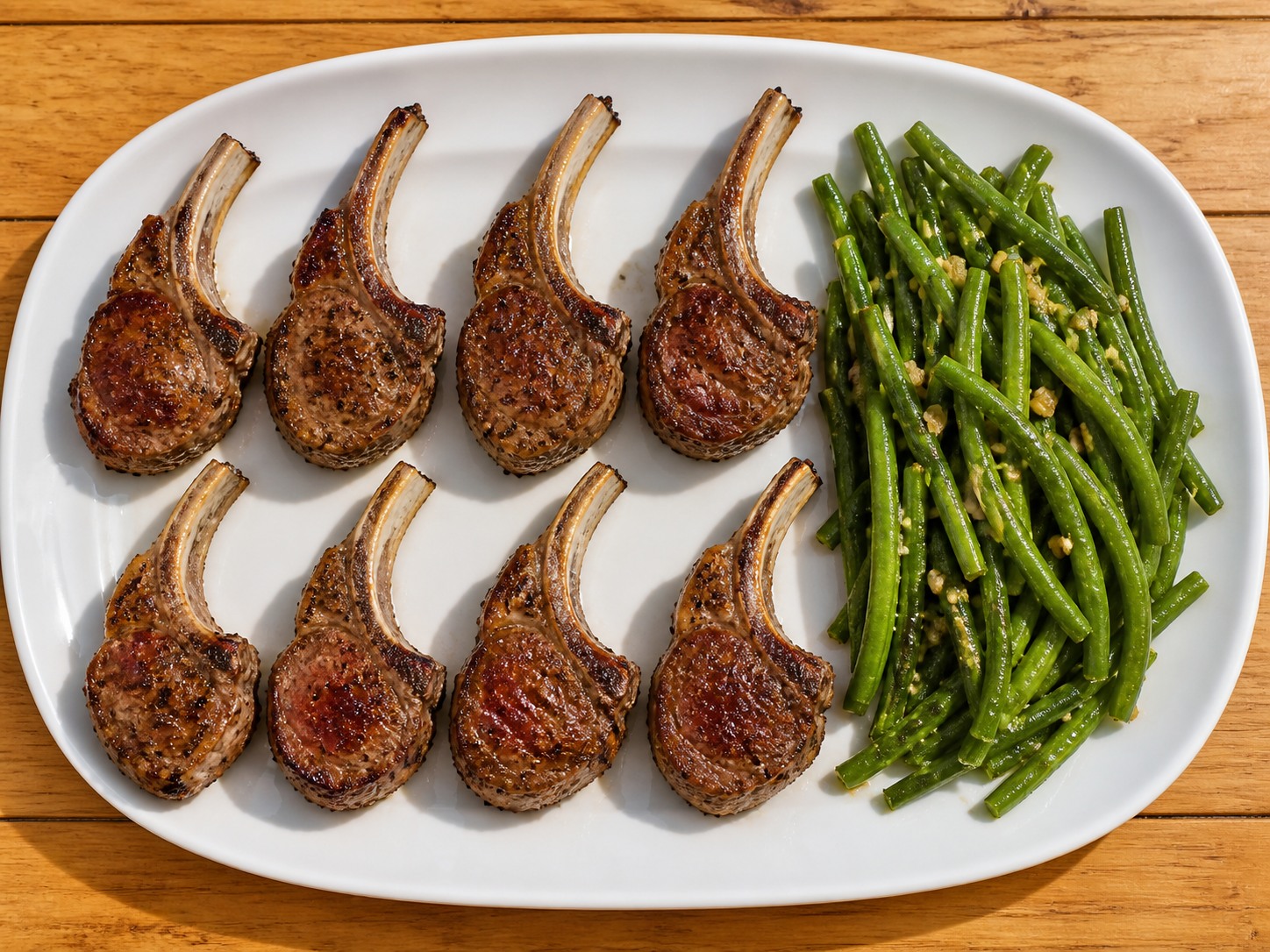Griyegong Lamb Chop na may Limon, Oregano at Green Beans — hatiin sa apat na pinggan