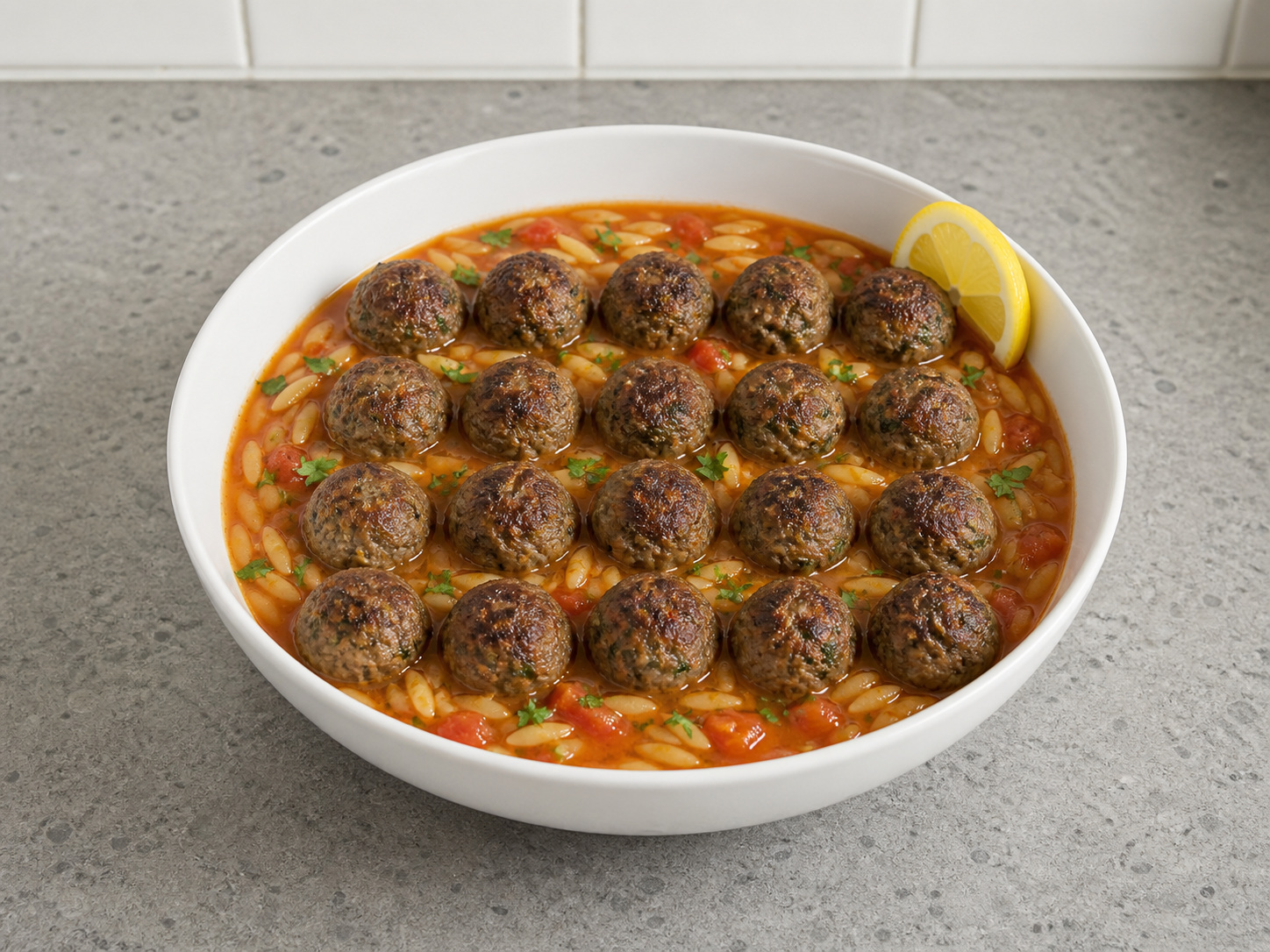 Greek Lamb Meatball and Orzo Soup — finished dish