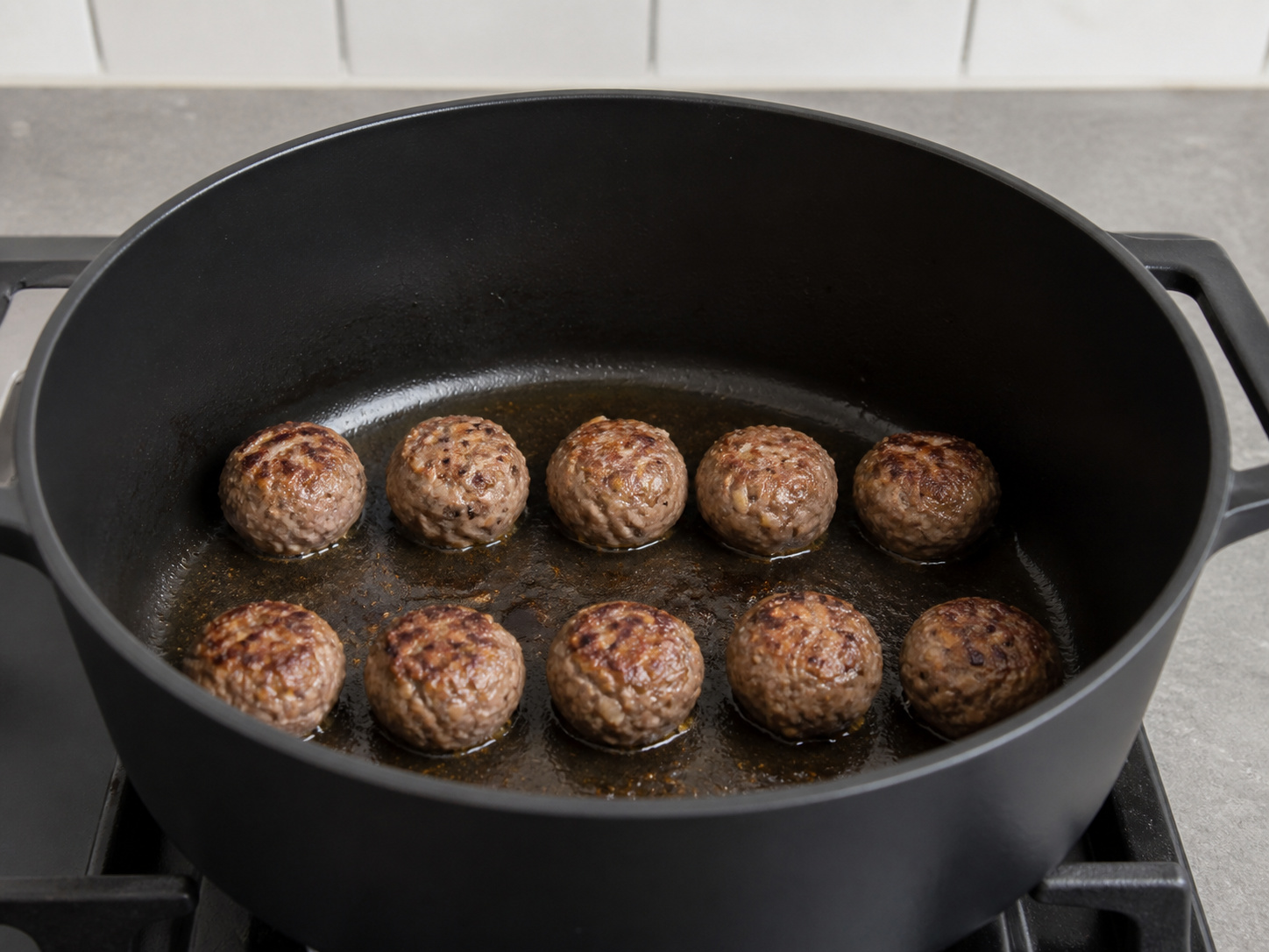 Greek Lamb Meatball and Orzo Soup — Brown two batches