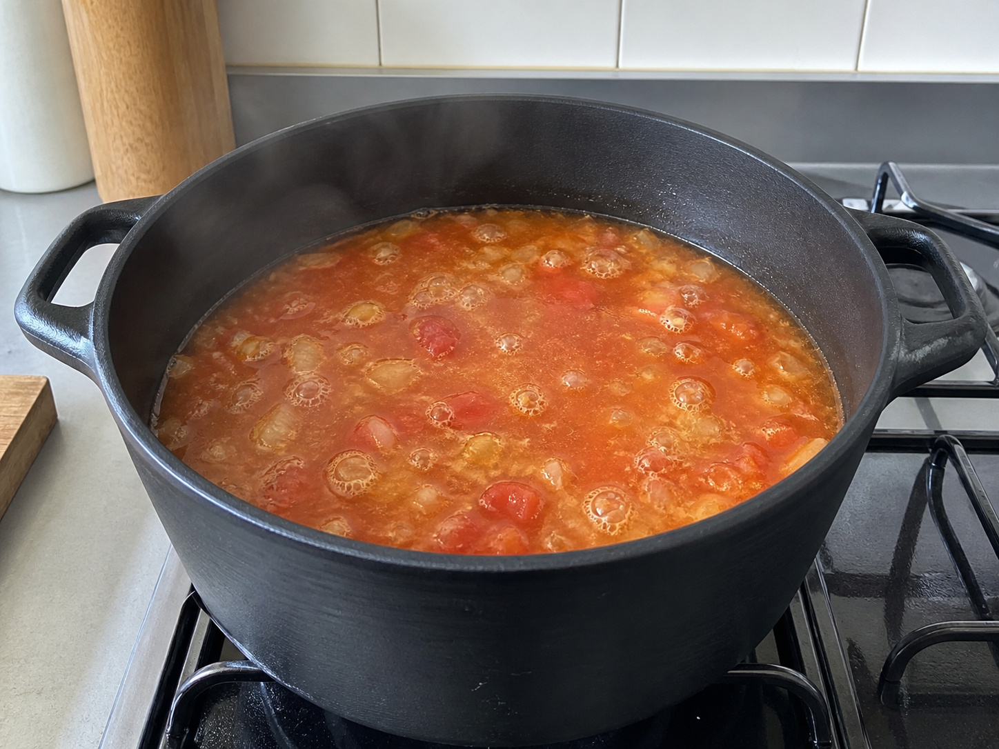 Greek Lamb Meatball and Orzo Soup — Add tomato and stock