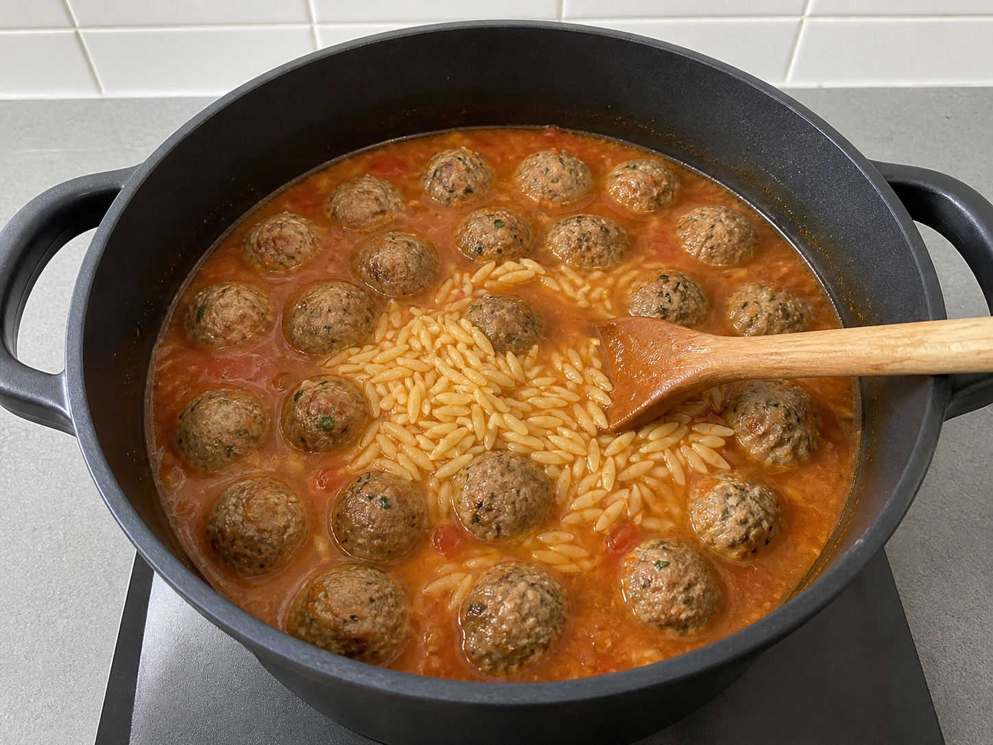 Greek Lamb Meatball and Orzo Soup — Add the orzo