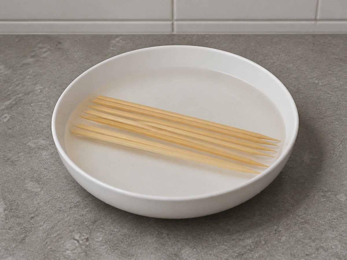 Griyegong Tuhog na Baboy na may Lemon at Oregano — Ibabad ang skewers