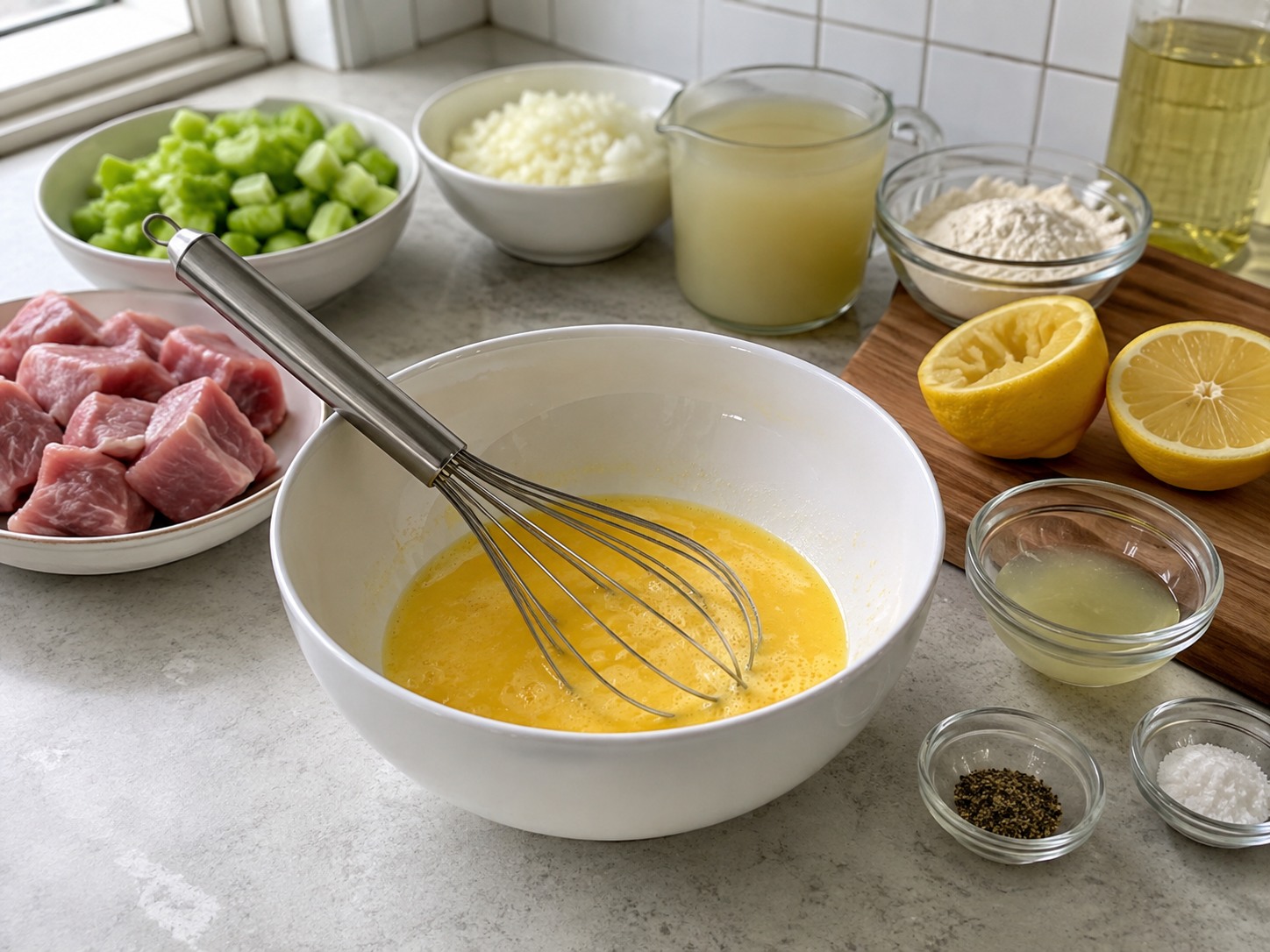 Semur Babi Seledri Lemon Yunani — Kocok telur dengan air lemon