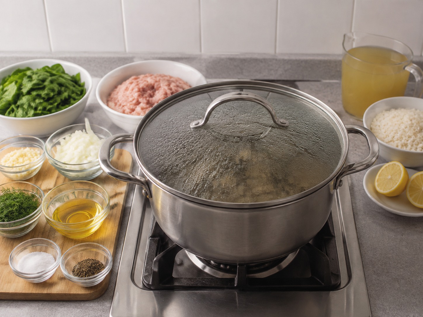 Greek Turkey, Spinach at Dill Rice — Takpan at pakuluan nang labinlimang minuto