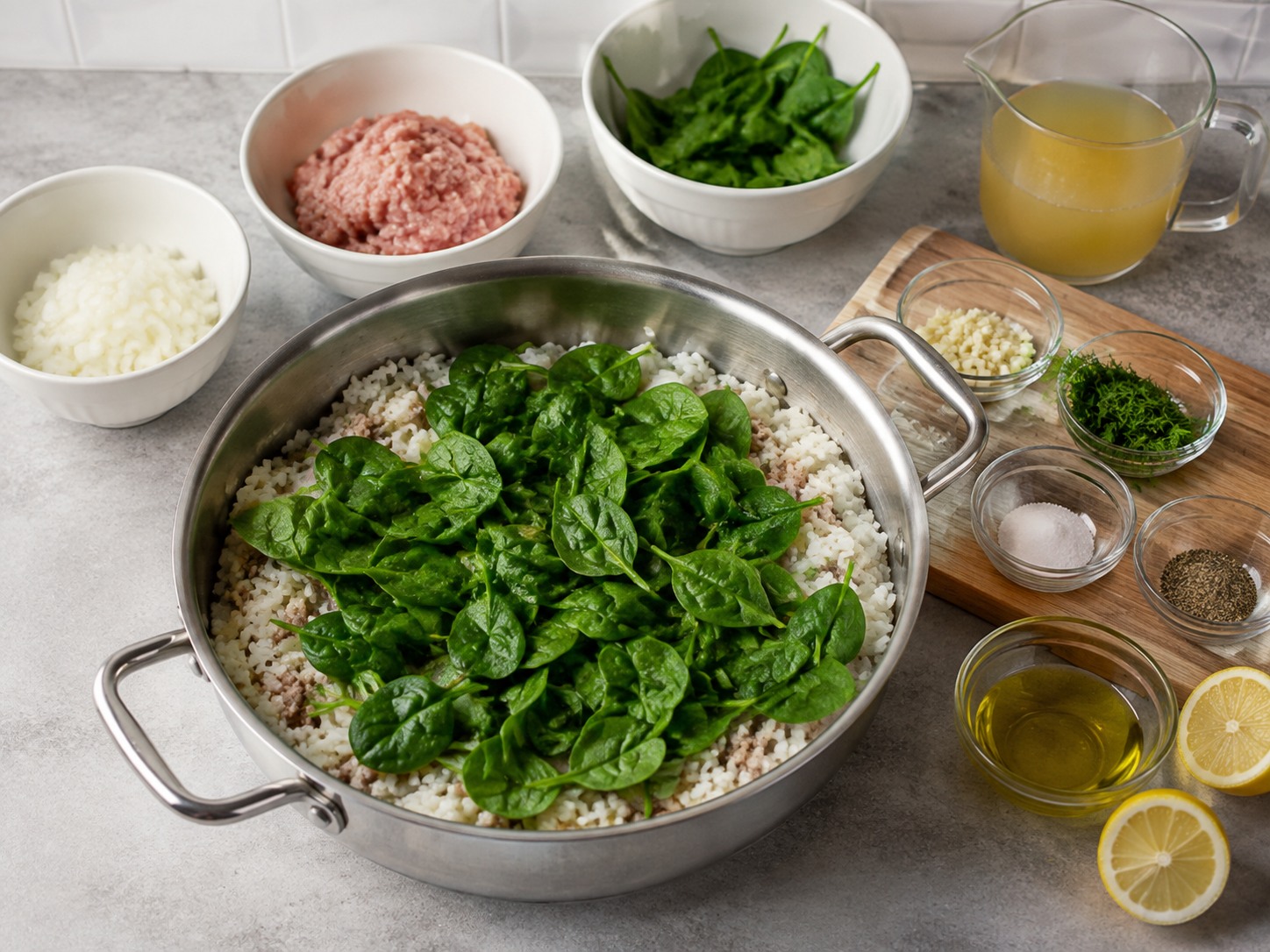 Greek Turkey, Spinach at Dill Rice — Ikalat ang spinach sa ibabaw ng kanin
