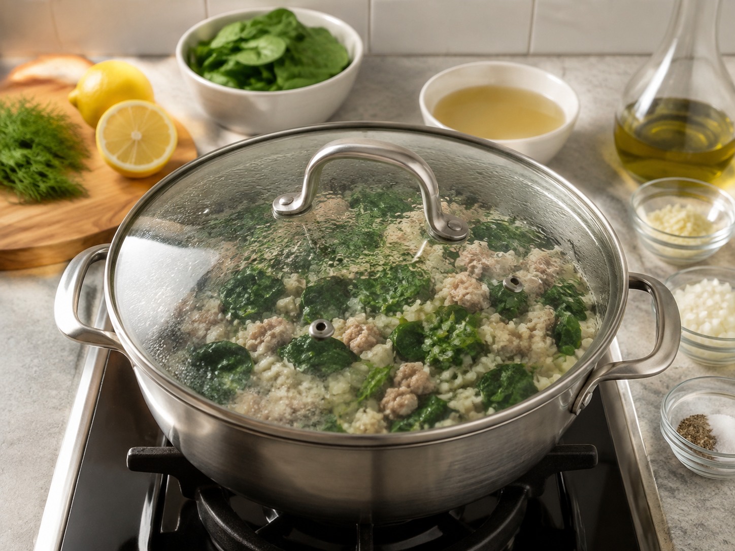 Greek Turkey, Spinach at Dill Rice — Takpan muli hanggang malanta ang spinach