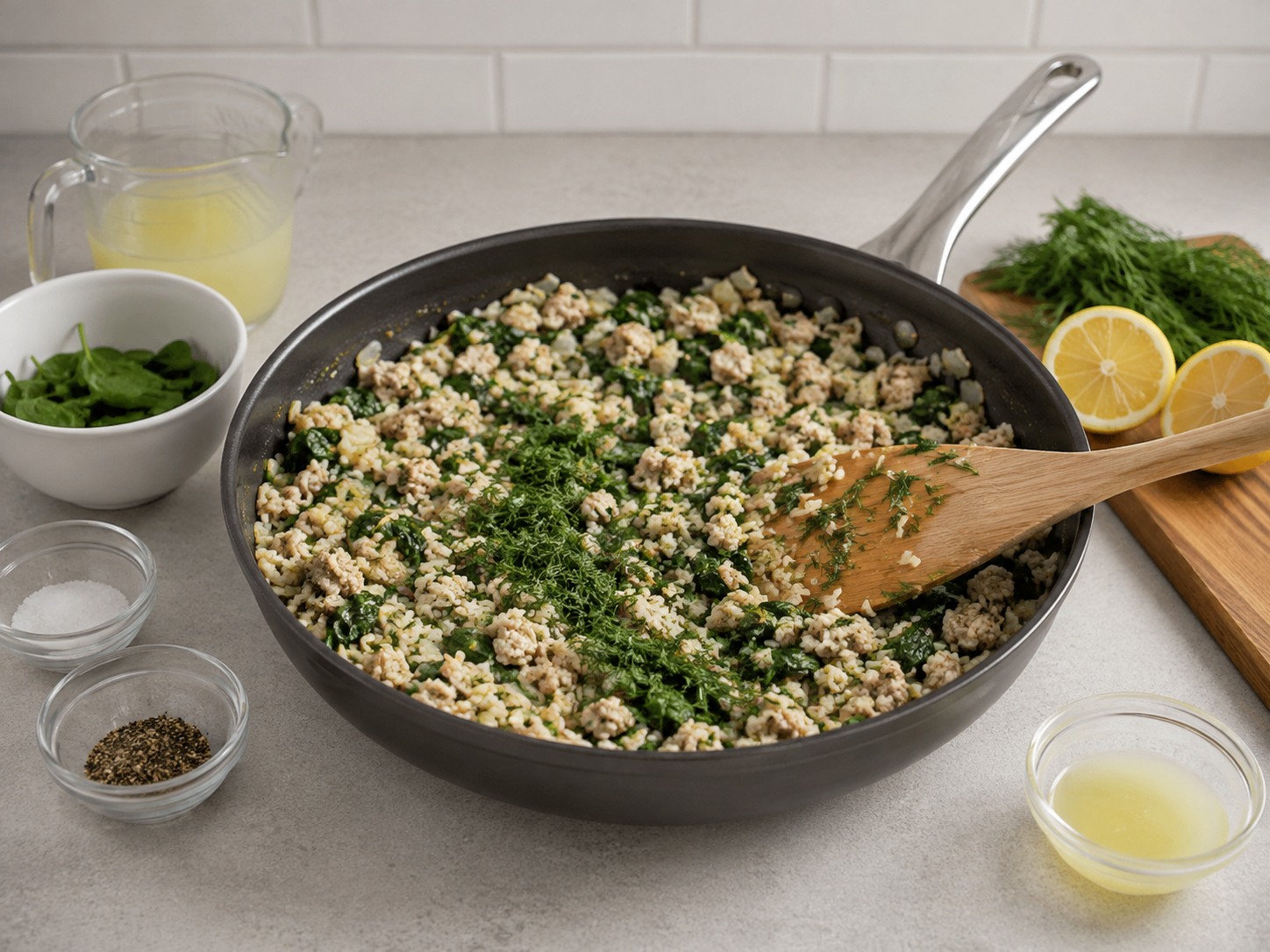 Greek Turkey, Spinach at Dill Rice — Ihalo ang dill at katas ng lemon