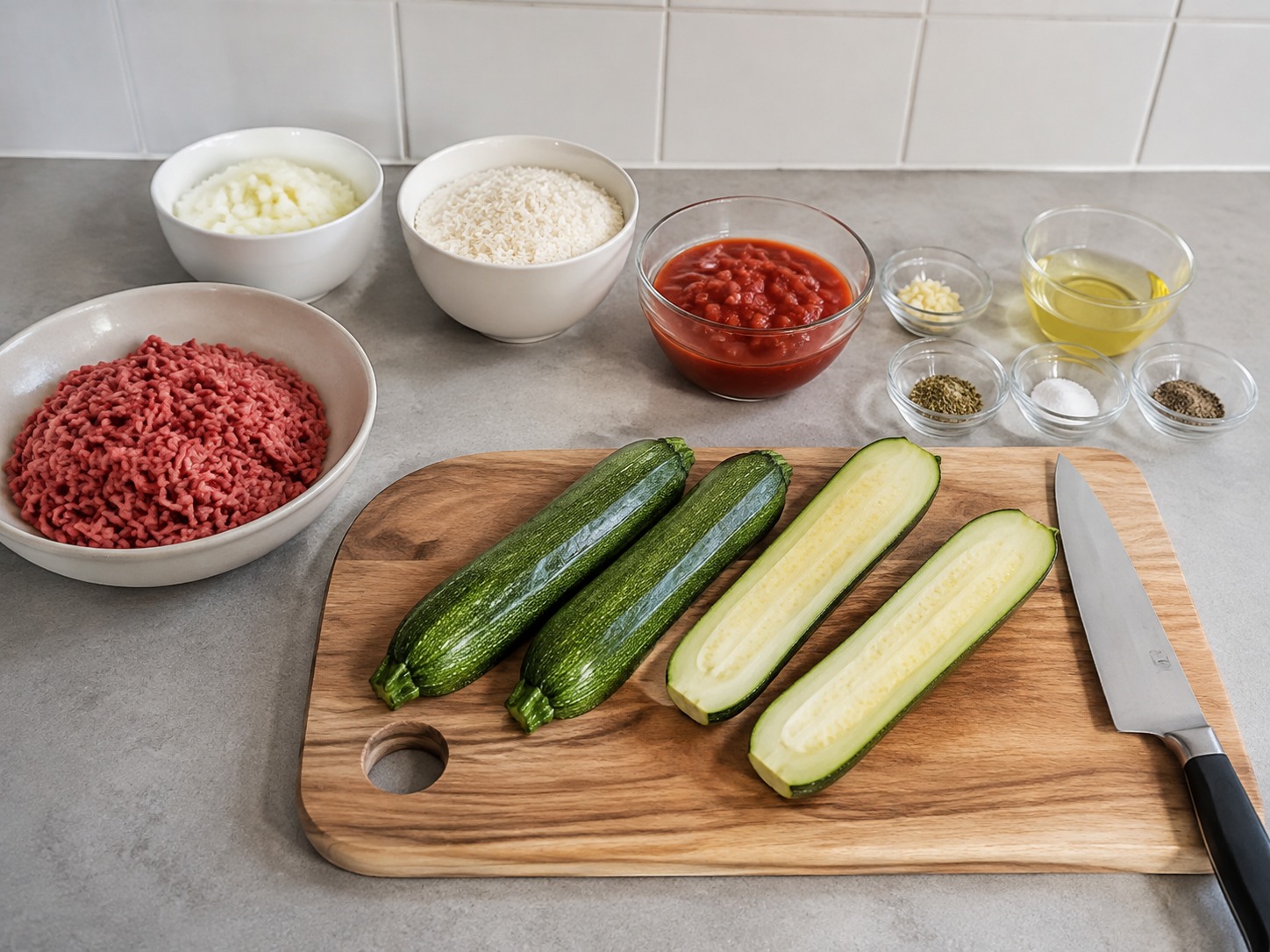Greek Zucchini Beef Boats — Hatiin nang pahaba ang zucchini