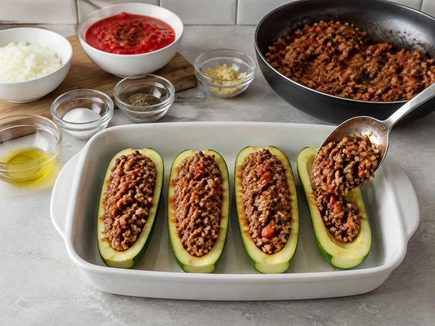 Greek Zucchini Beef Boats — Punuin ng pinaghalong baka at kanin