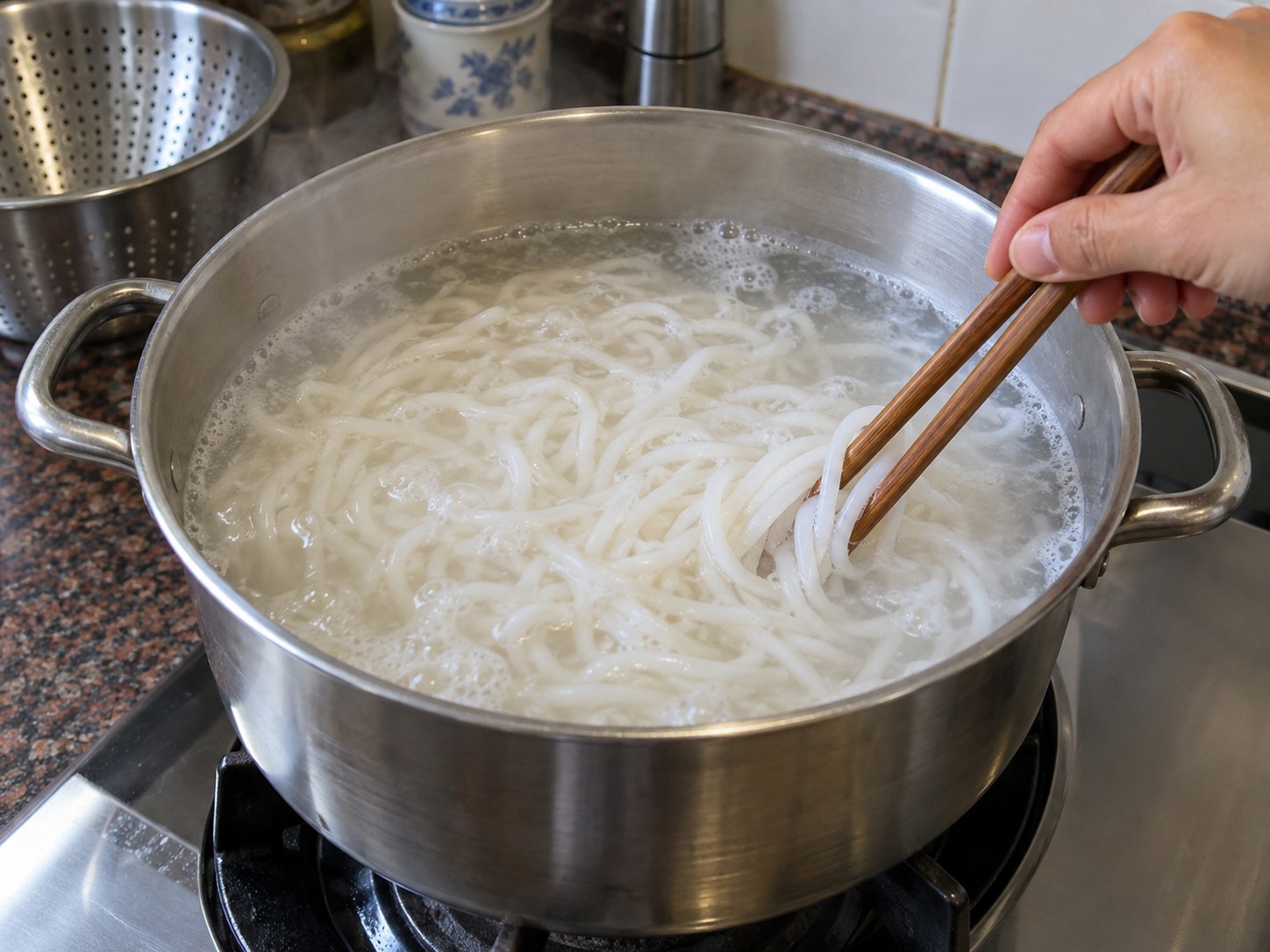 桂林米粉 — 9. 另鍋按包裝時間煮熟粗米粉。