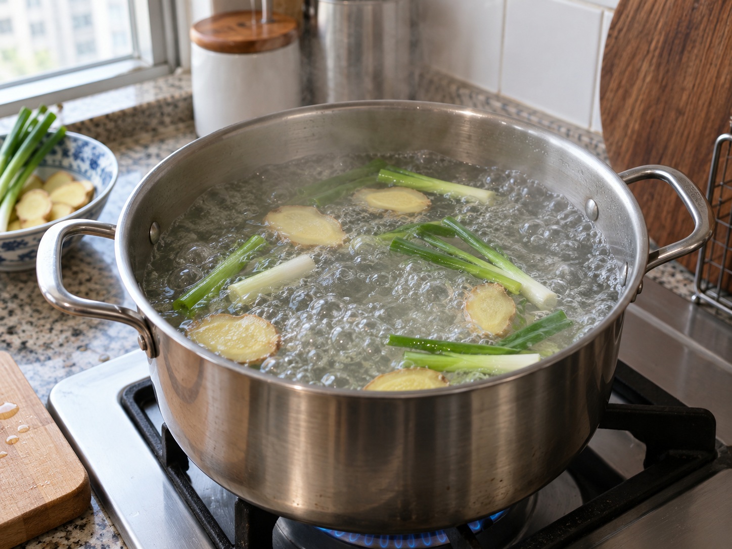 Hainan Wenchang Chicken — 3. Bring a pot of water deep enough to cover chicken to a full boil