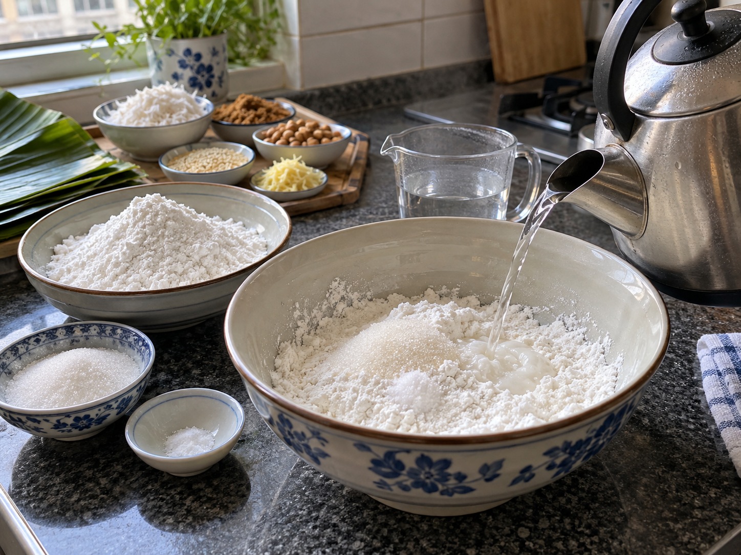 Hainanese Yi Bua na may Niyog — Paghaluin ang harinang malagkit