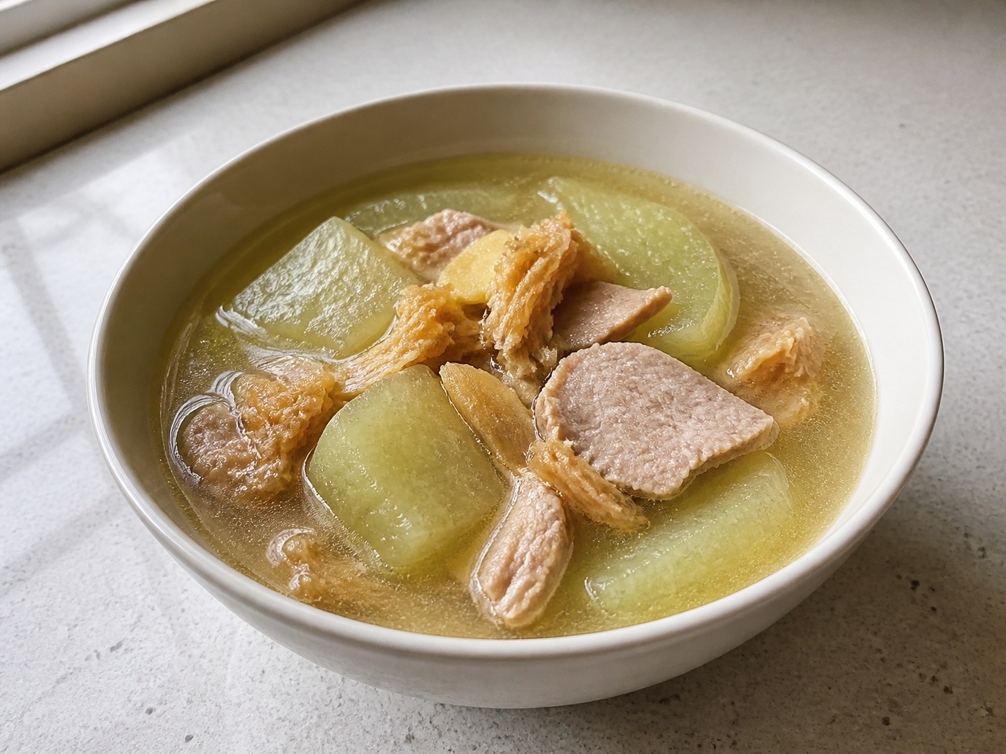 Hairy Gourd, Dried Scallop and Lean Pork Soup โ finished dish