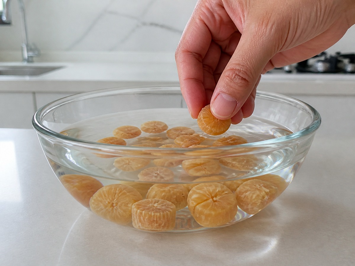 Sup Labu Berbulu, Scallop Kering, dan Daging Babi Tanpa Lemak — langkah 1: Siapkan bahan