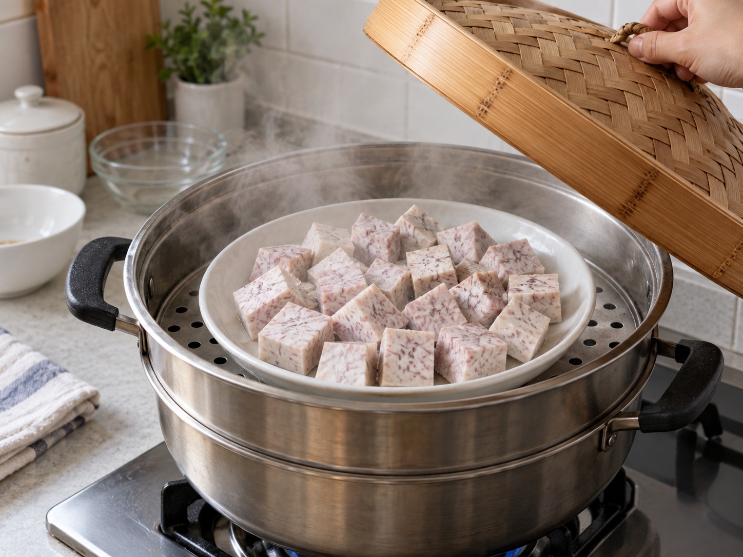 客家算盤子炒肉碎 — 蒸至完全軟熟