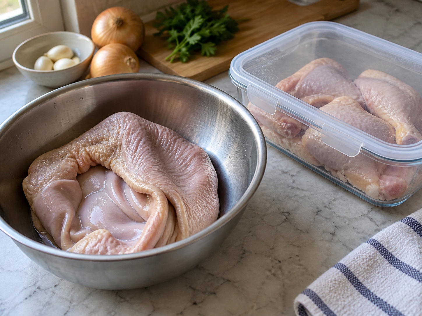Sup Ayam dan Babat Babi Hakka — Pisahkan bahan mentah