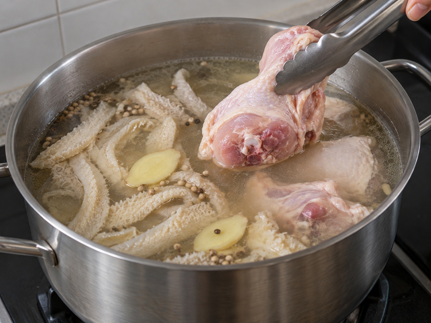 Sup Ayam dan Babat Babi Hakka — Masukkan ayam