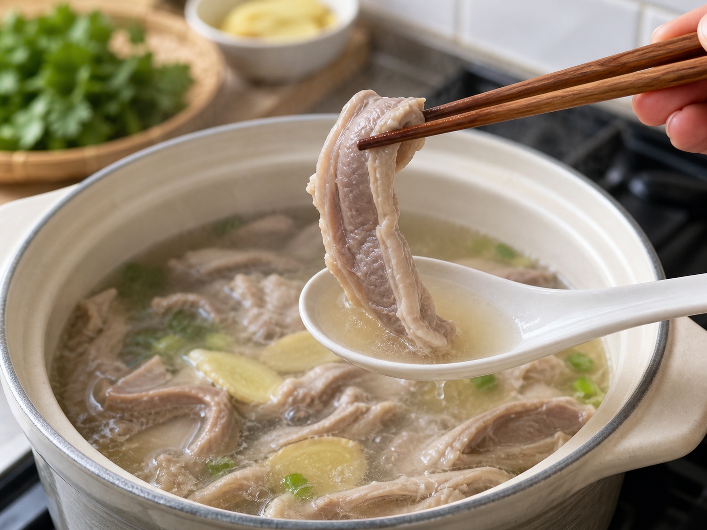 Sup Ayam dan Babat Babi Hakka — Periksa dan bumbui