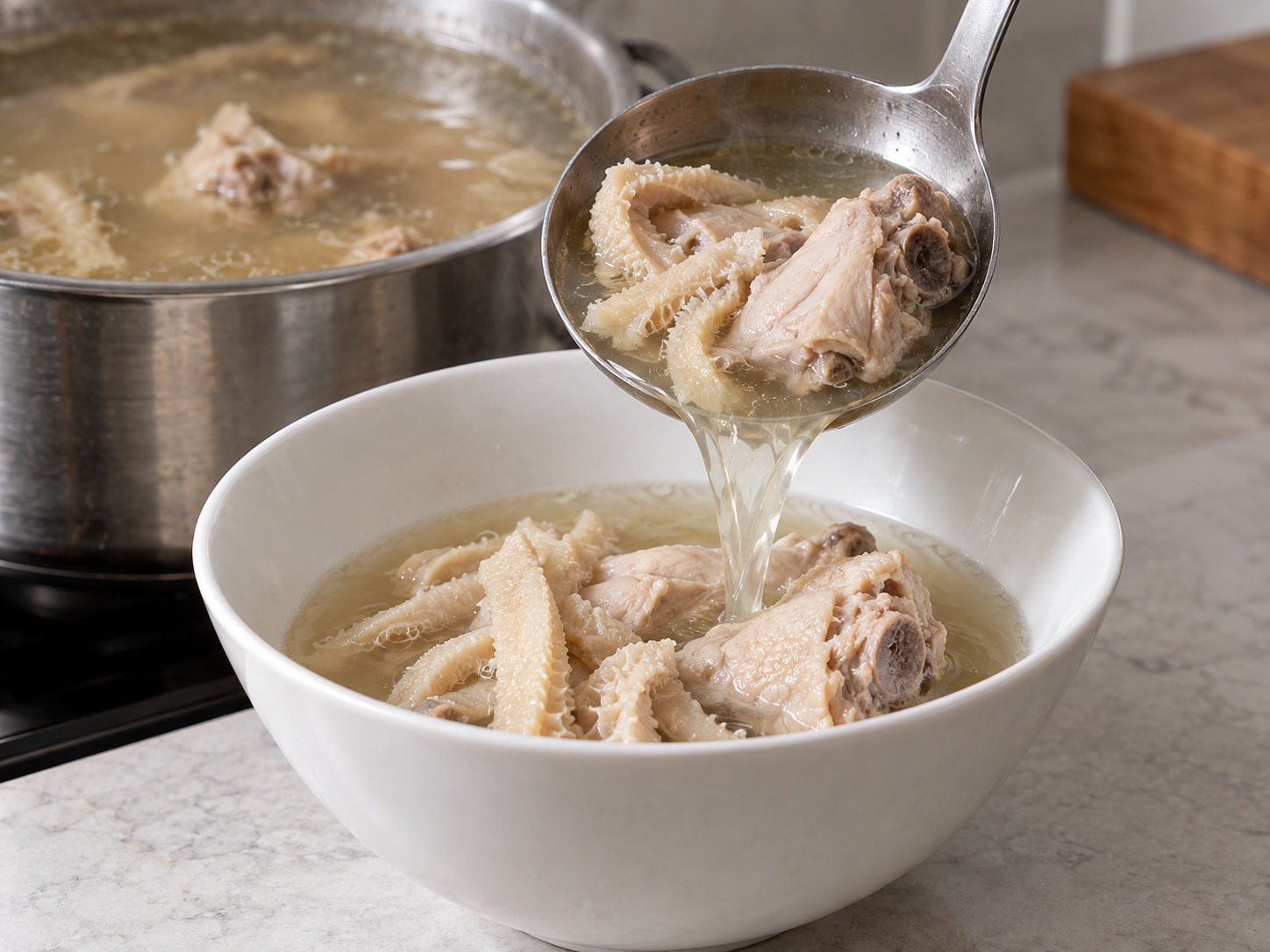 Sup Ayam dan Babat Babi Hakka — Sendokkan dan sajikan