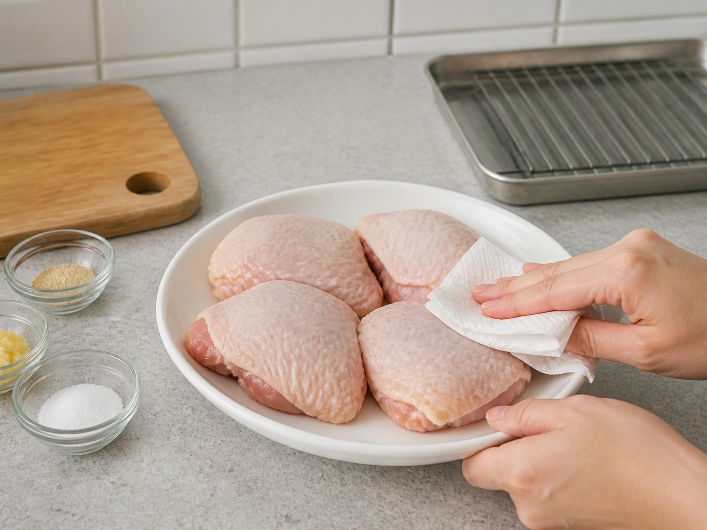 Hita ng Manok na Niluto sa Asin ala Hakka: Patuyuin ang manok