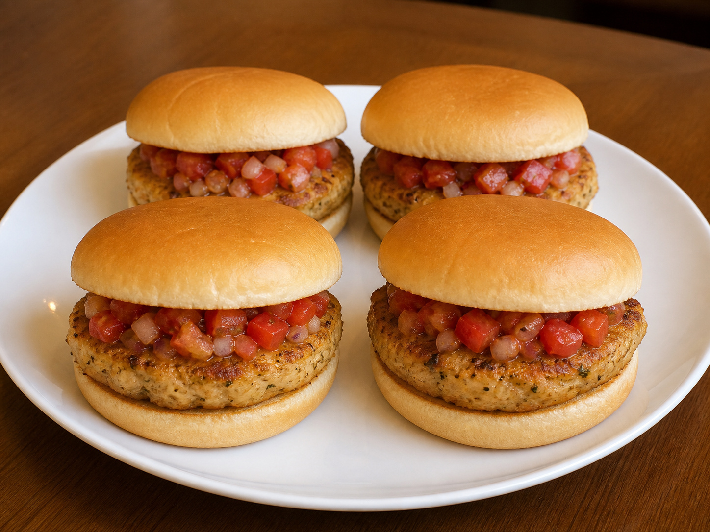 Herb Chicken Burgers with Tomato Relish — Assemble and serve