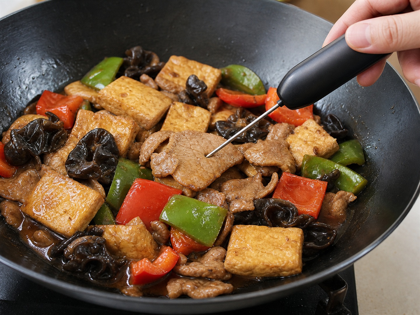 家常豆腐 — 檢查豬肉熟度