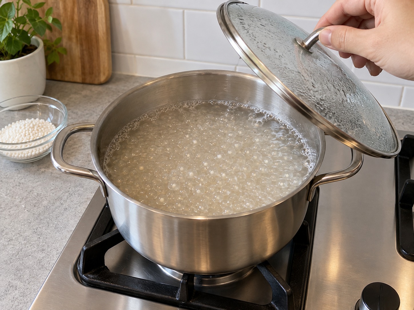 Hong Kong Baked Sago Custard Pudding — Cook fifteen to twenty minutes until translucent; extend if required by pack