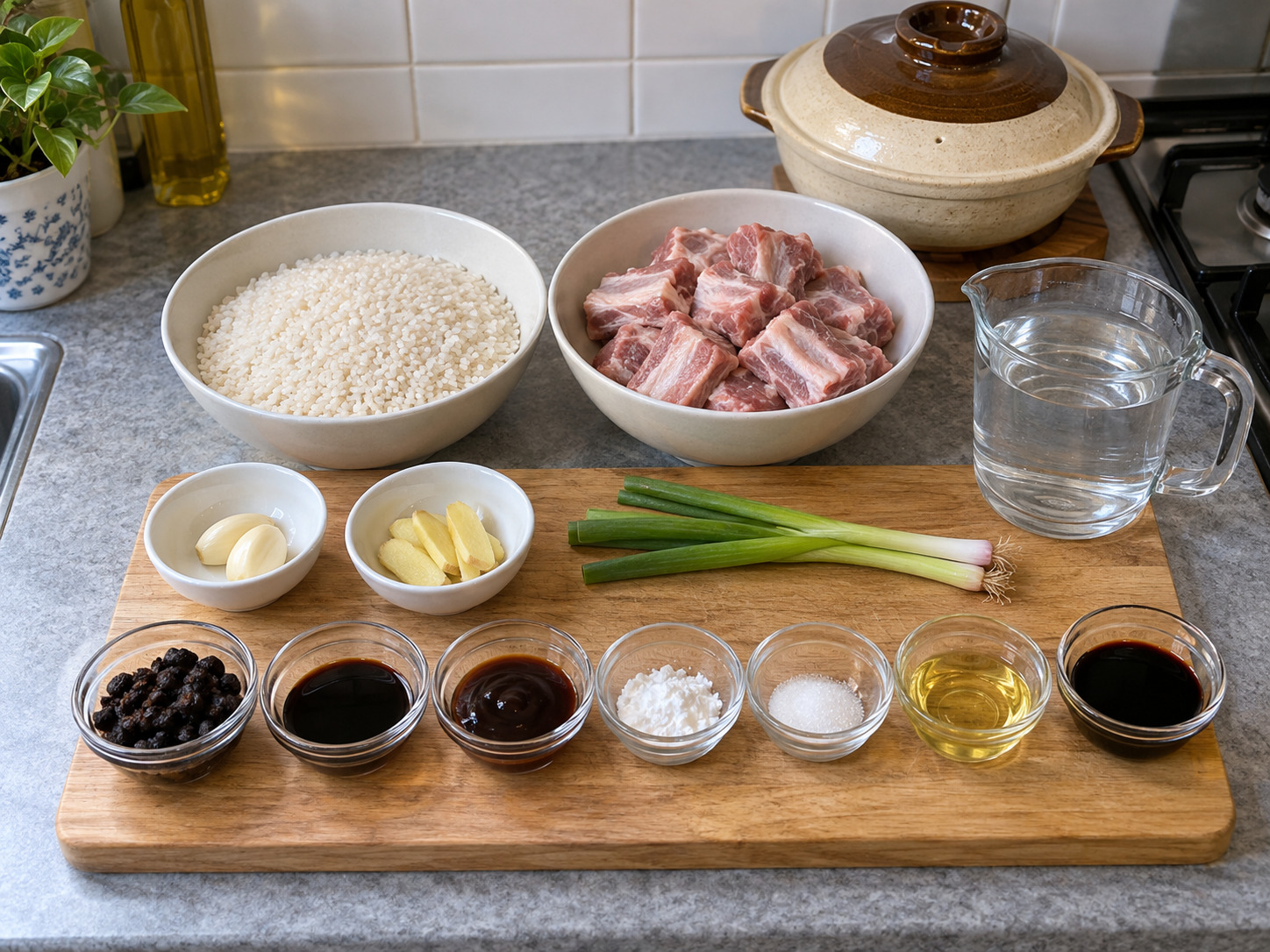 Hong Kong Claypot Rice na Tadyang ng Baboy sa Black Bean Sauce — mga sangkap