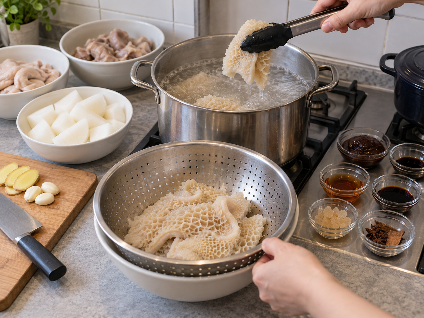 港式蘿蔔牛雜 — 牛肚汆水